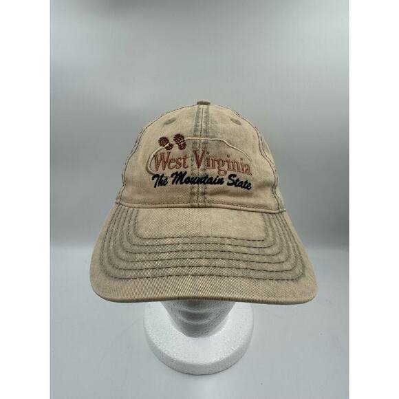 Other - West Virginia The Mountain State Hat Cap - Adjustable - Dirty Beige 100% Cotton